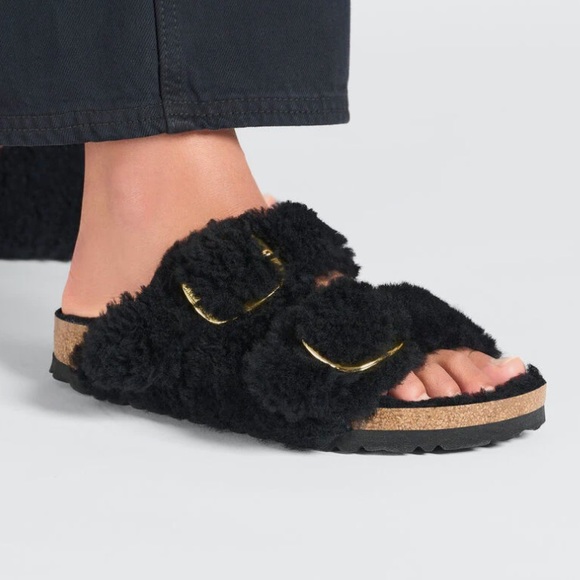 Women's Arizona Big Buckle Sandal Teddy Black size 39 US 8 - 8.5 women - Picture 2 of 16